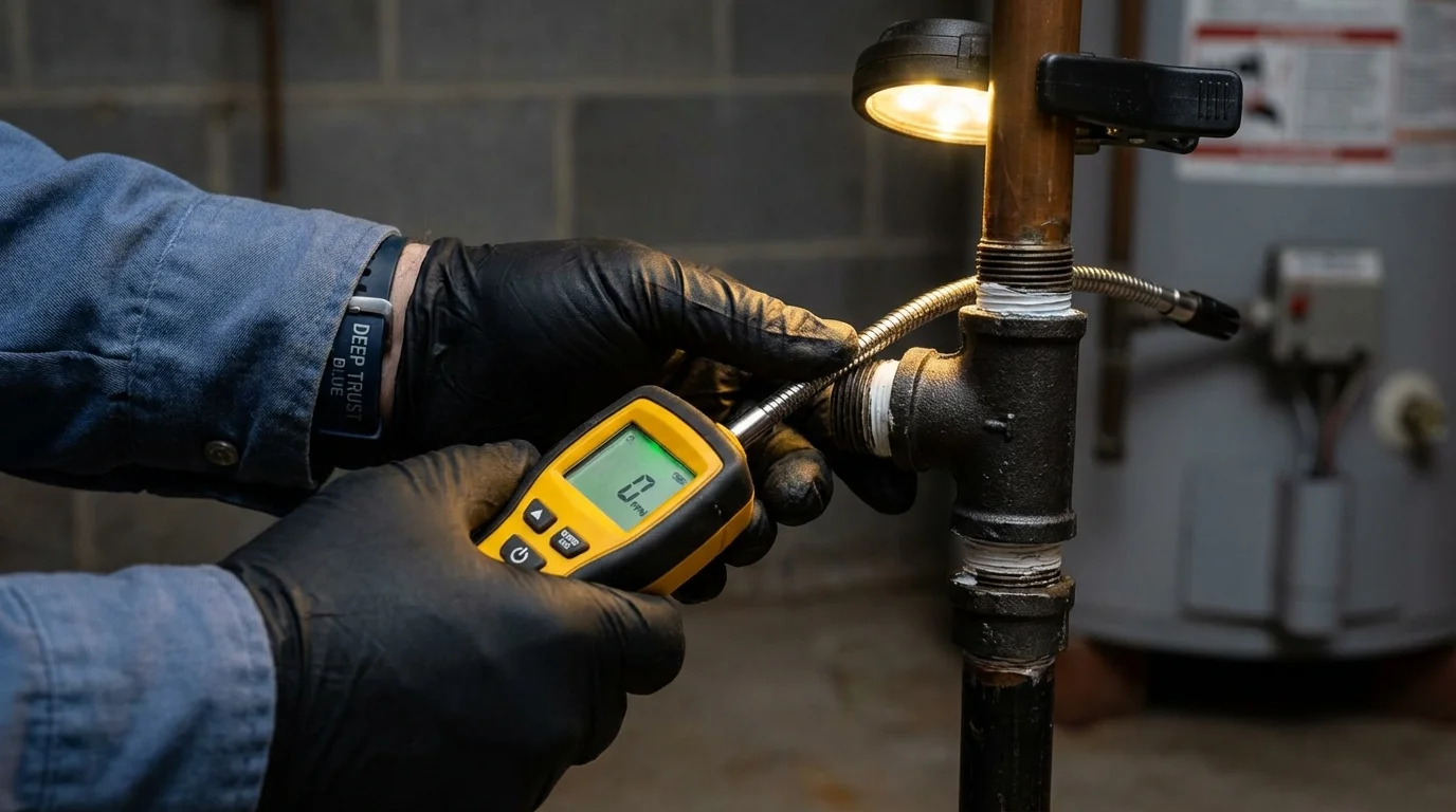 Gas leak detection with electronic sniffer by Johns Plumbing LLC in Archer